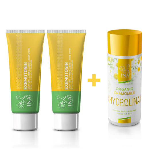 Kupite 2 kreme za psorijazu, ekcem ili nadraženu kožu i dobijte 1 organsku vodu od kamilice besplatno.