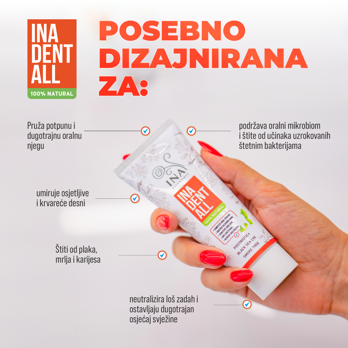 + Dar Prirodna pasta za zube bez fluorida s rujevinom, crnomorskom soli i postbiotikom - Ina Dent-All
