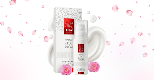 Rose Eye Lift krema za područje oko očiju s kutijom i ružičastim laticama ruže