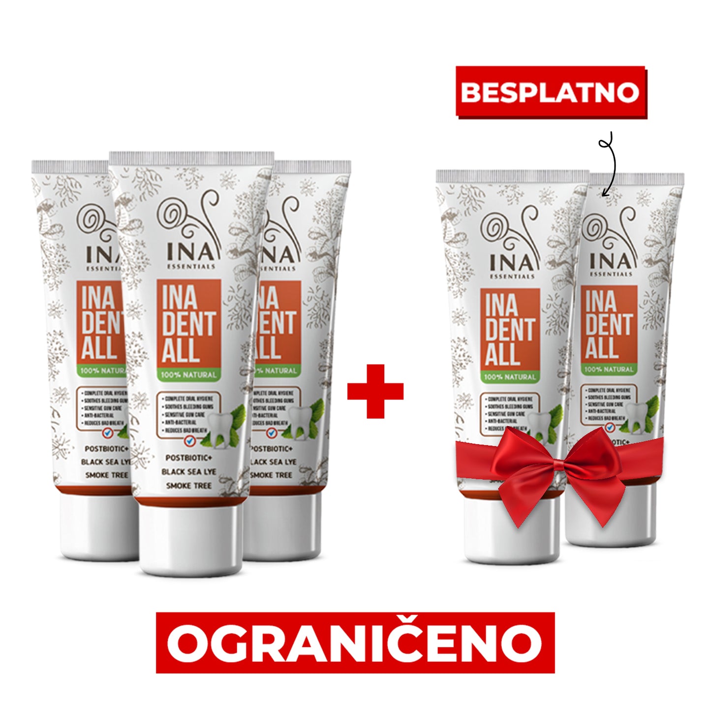 Kupite 3 paste za zube Ina Dent-All i dobijte 2 prirodne paste za zube besplatno