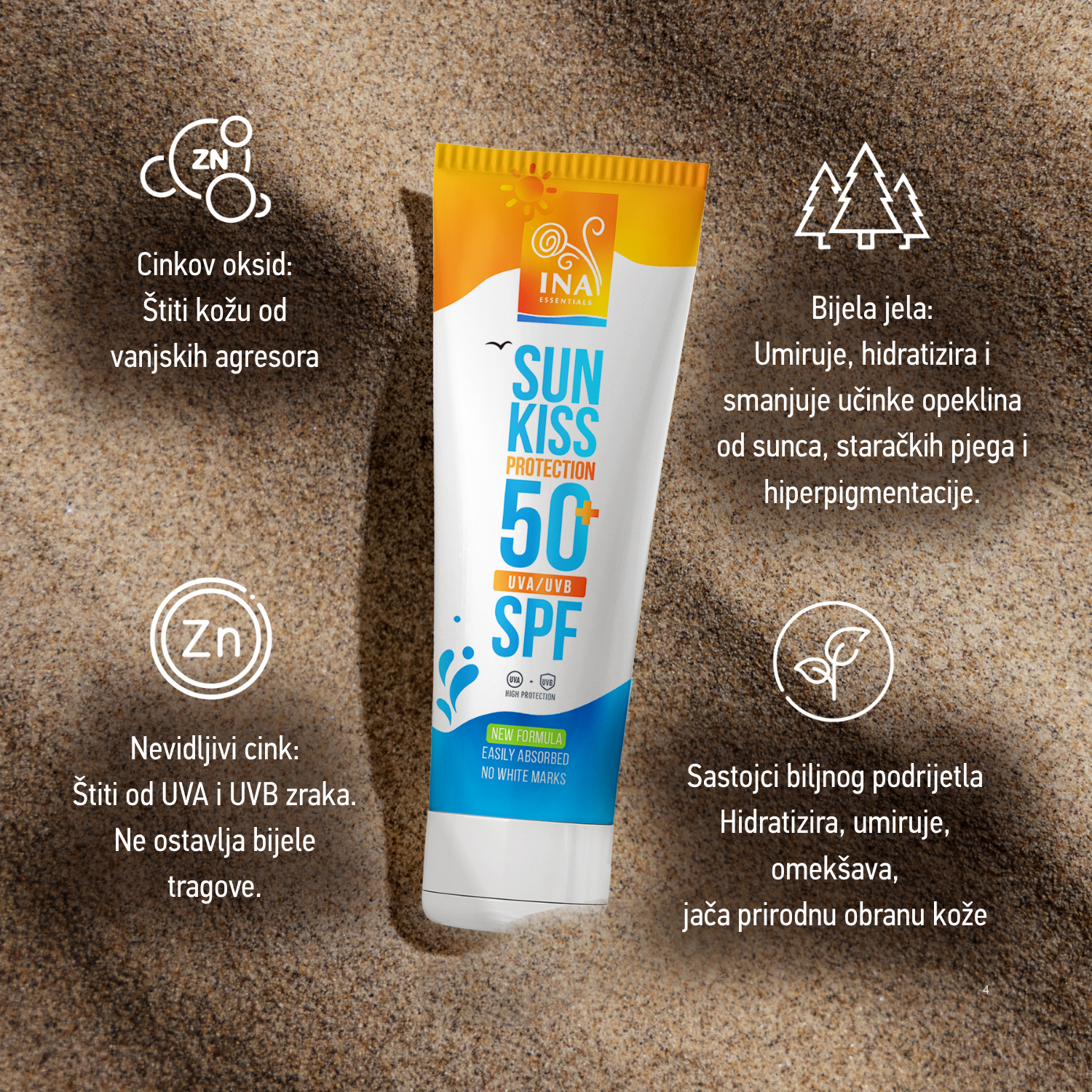 Prirodna Krema za Sunčanje za Lice i Tijelo SPF 50+ s Organskom Bijelom Jelom