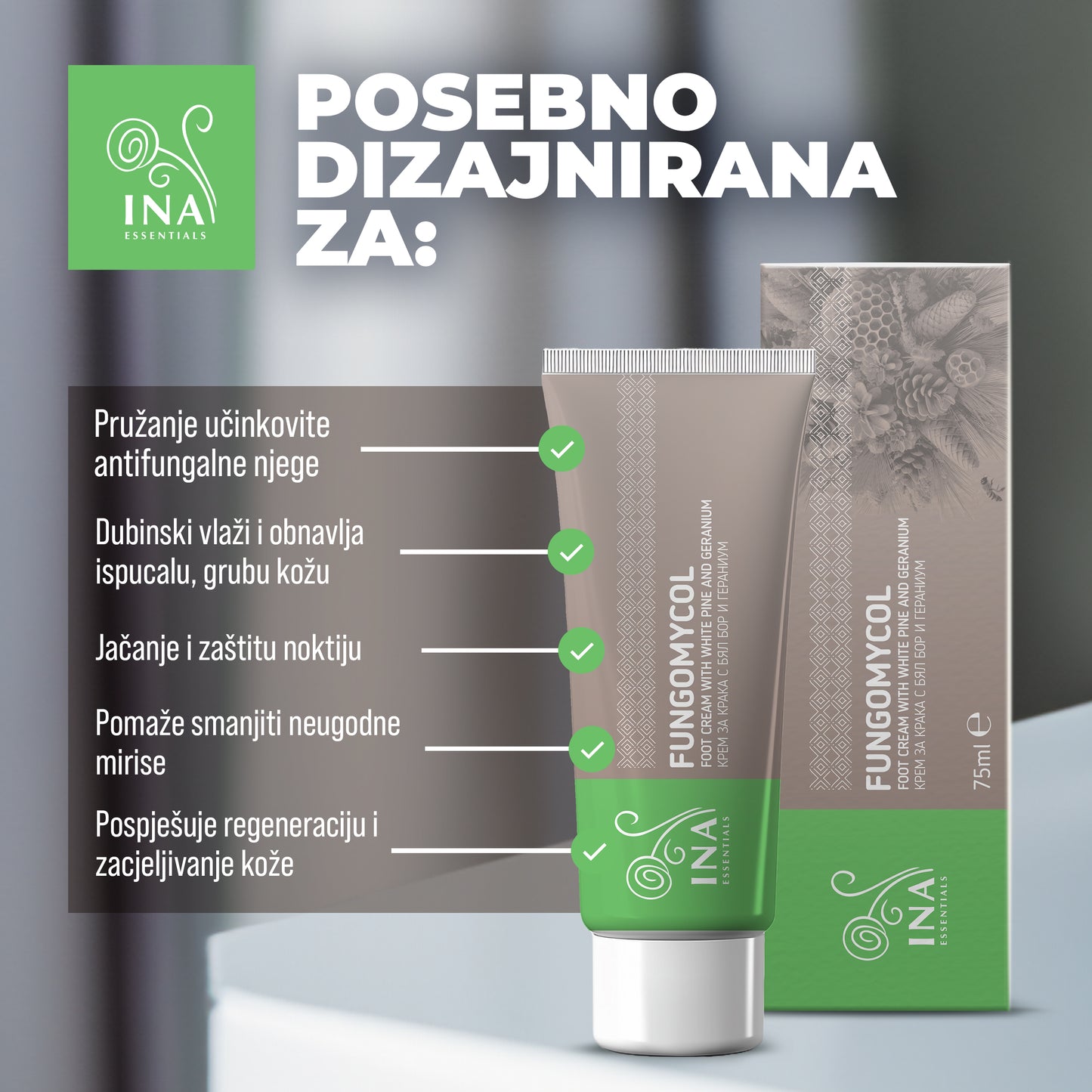 2 u 1 krema za gljivice na noktima i suhu, ispucalu kožu - s bijelim borom, ureom i geranijom